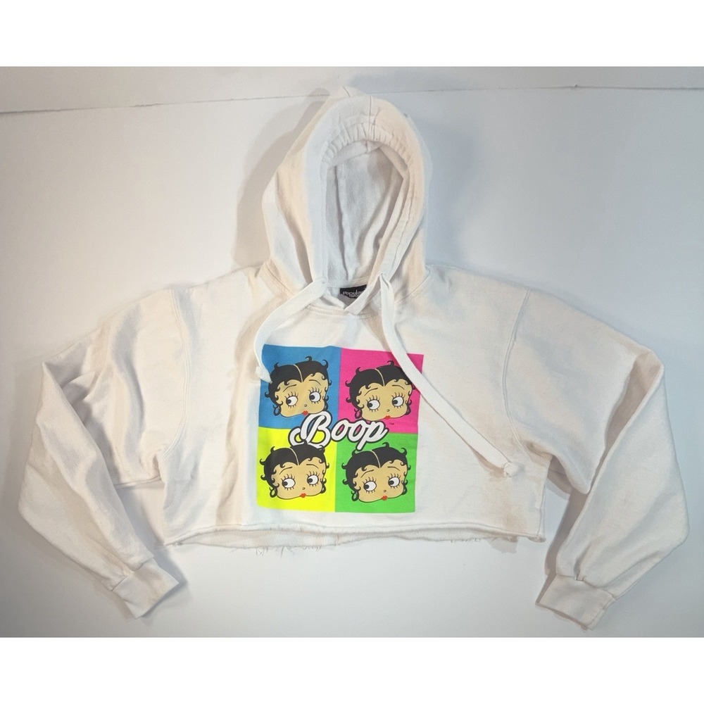 Betty Boop Cropped Hoodie Womens‎ Small White Pop Art Graphic Sweatshirt
